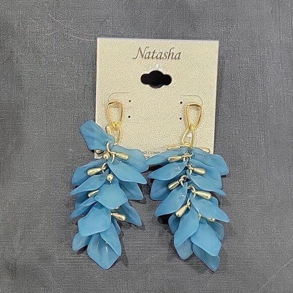 BRAND NEW NATASHA STATEMENT COLORED PETAL DROP EARRINGS - Picture 6 of 13
